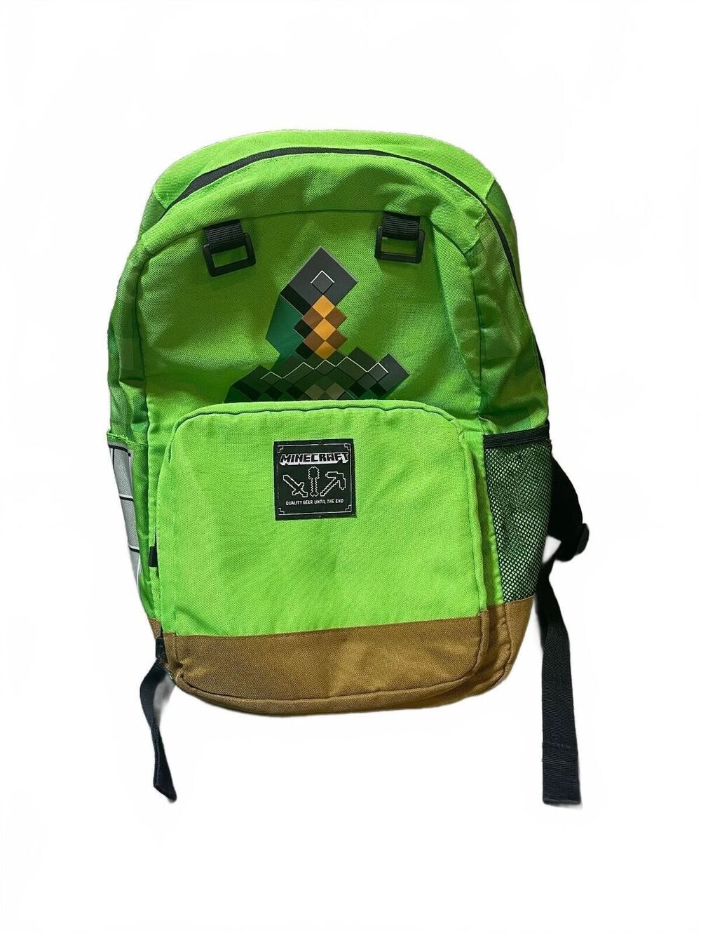 Minecraft Green Multi-pocket Backpack EUC Laptop compartment Water Bottle Holder